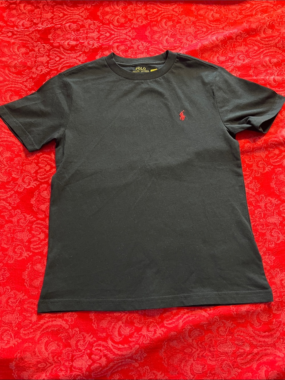 Polo Ralph Lauren Boys Black Crewneck T-Shirt Size 8 Red Pony Logo Cotton Tee